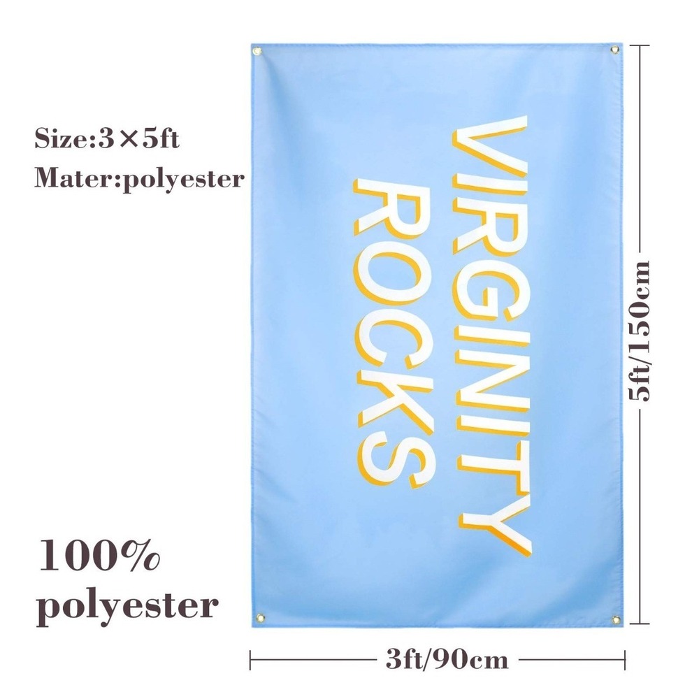 Virginity Rocks‎ Flag Banner Light Blue Yellow Grommets Statement